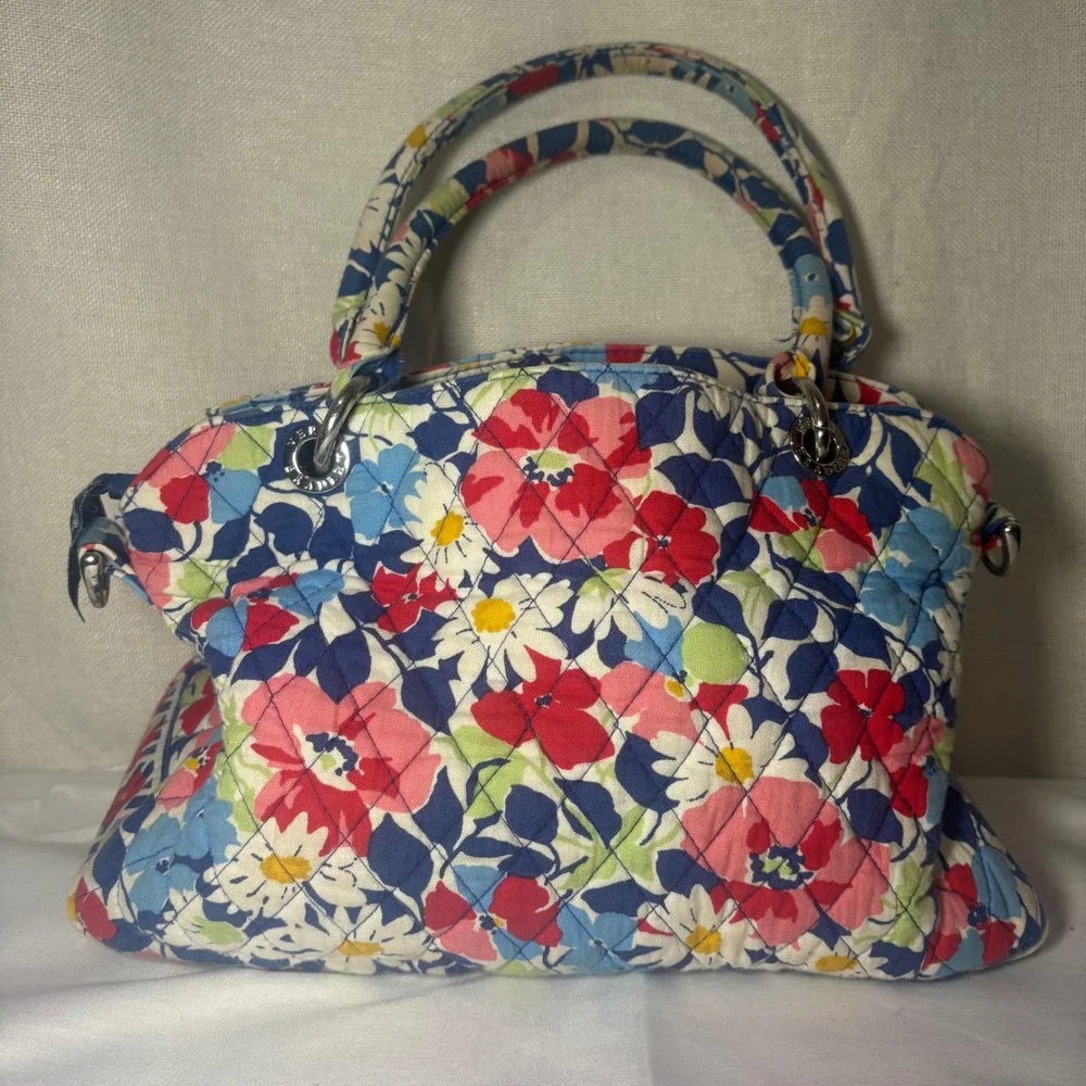 Vera Bradley Summer Cottage Floral Quilted‎ Cotton Satchel Handbag Blue Red Pink